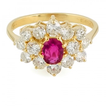 18ct Gold Ruby / Diamond Cluster Ring Size L